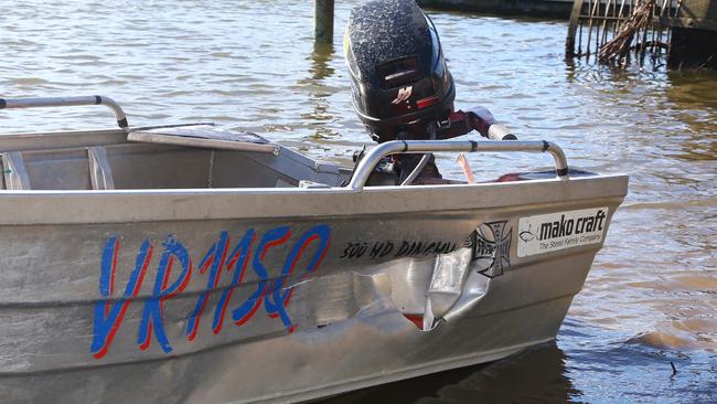 Damage to a tinnie after it crashed into a pontoon at Benowa. Photo: David Clark