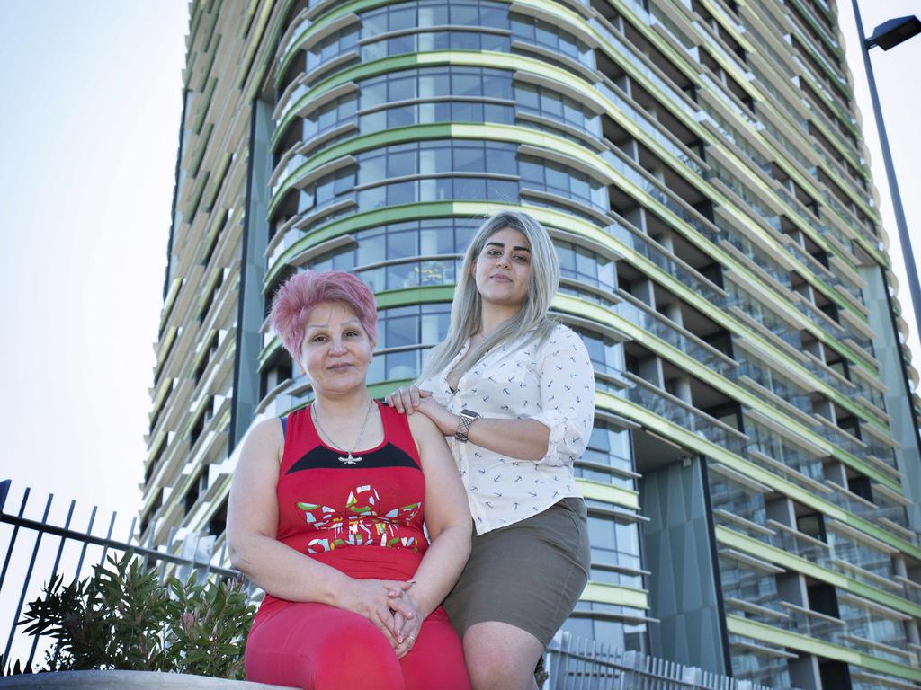 Mojagan Mohammadi and Delsa Daryai outside of the Opal Towers. Picture: Flavio Brancaleone