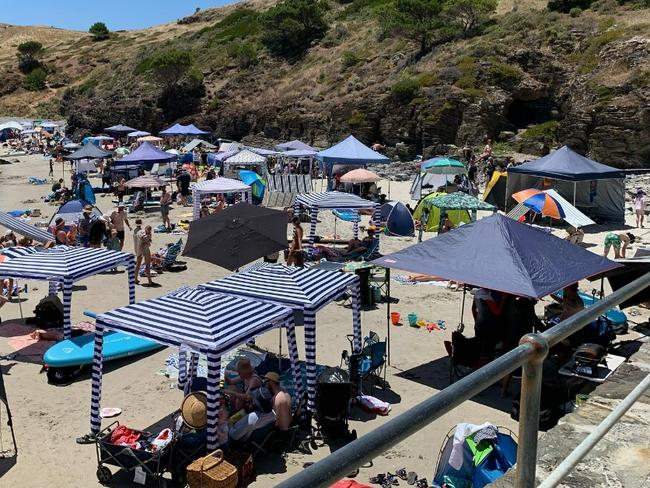 A very busy Second Valley beach on a warm summers day. Picture: Andrew Olsson