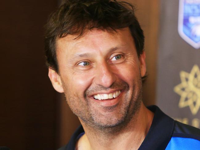 Laurie Daley talks to the media after a breakfast for NSW Blues State of Origin families of players at the Novetel, Sydney Olympic Park.