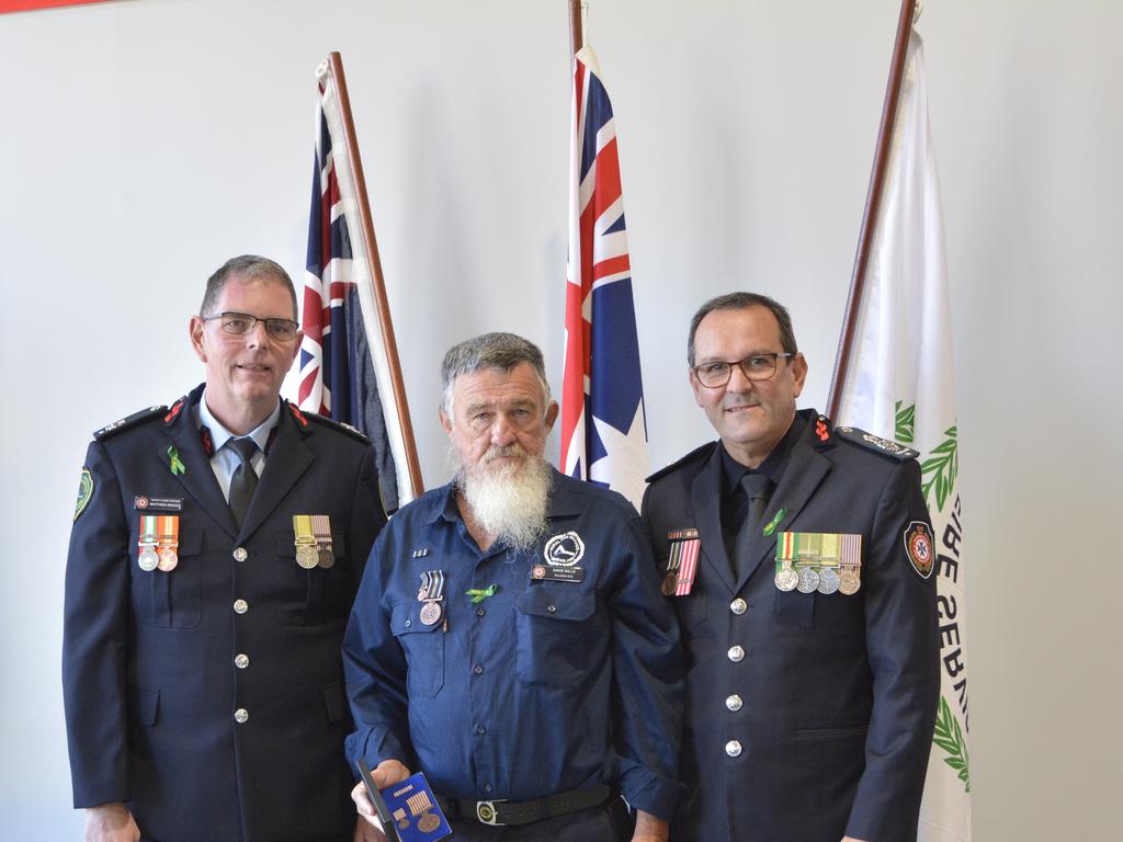 Dalveen Rural Fire Brigade fifth officer David Wills was awarded a National Medal for his diligent service during Rural Fire Service Week on Saturday, August 3rd. Photo: Jessica Klein