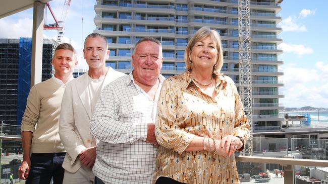 The team behind the project: KTQ development director Jeremy Holmes, David Galvin, the long-time publican of the Kirra Beach hotel, Greg Hodge, who will return to run the pub, and developer Peggy Flannery. Picture Glenn Hampson