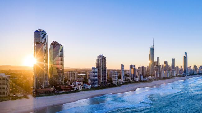 Sunset over the city of Gold Coast looking from the south, Queensland, Australia