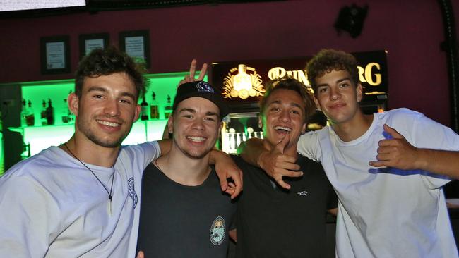 L-R Dennis Braeckle, Harry Dumler, Paul Ruckdeschel and Felix Hail at Zodiac Nightclub.Photo Liam Fahey / Morning Bulletin
