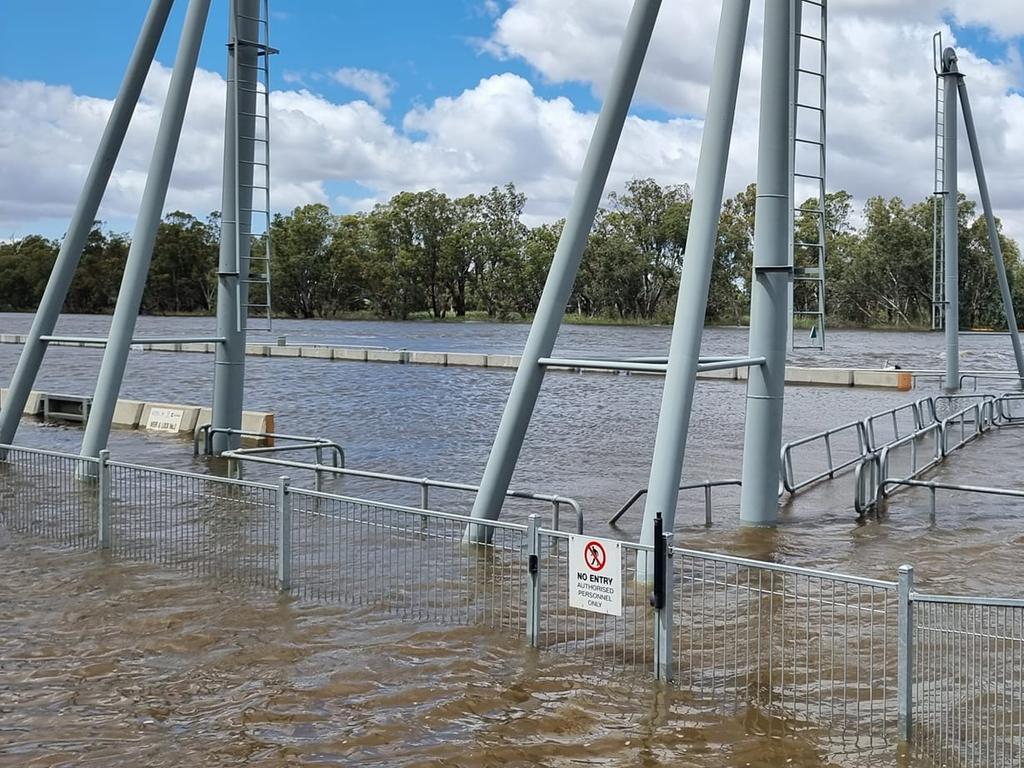 Flood water at lock 2 on November 20, 2022. Picture: Vicki Crawford.