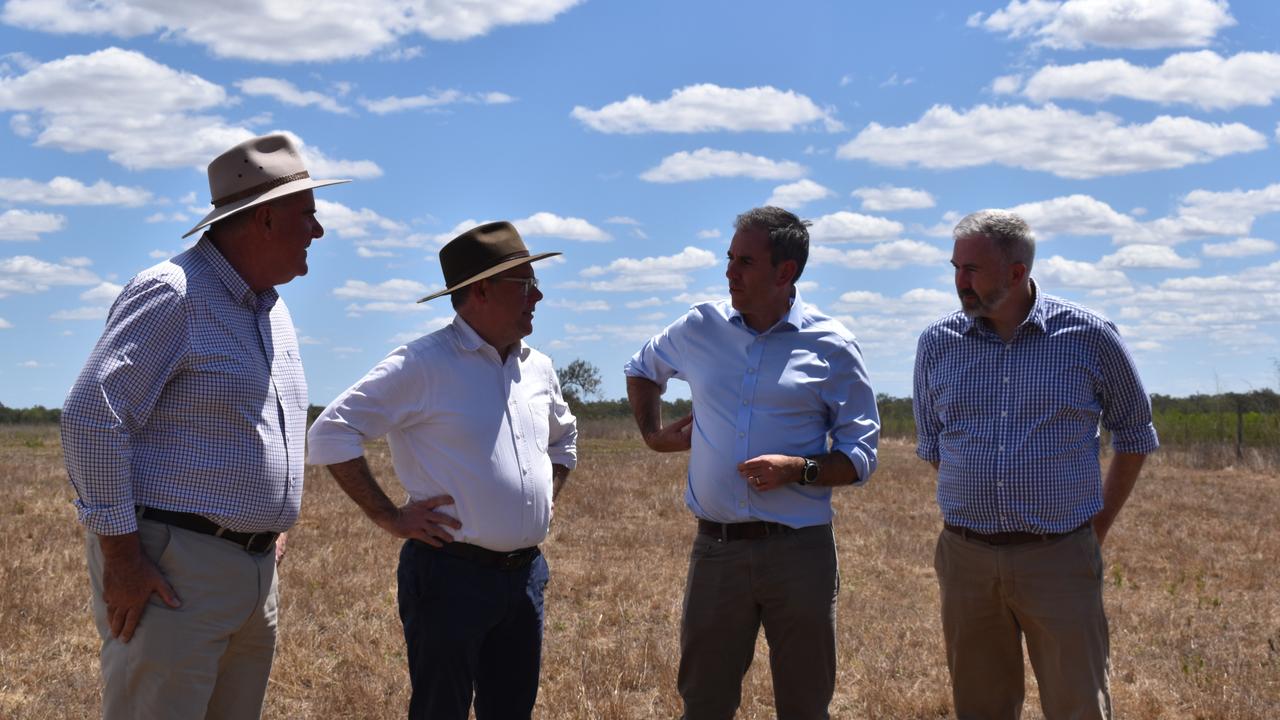 Federal Agriculture Minister Murray Watt, Queensland Agriculture Minister Mark Furner, Treasurer Jim Chalmers and Senator Anthony Chisholm. Picture: Geordi Offord