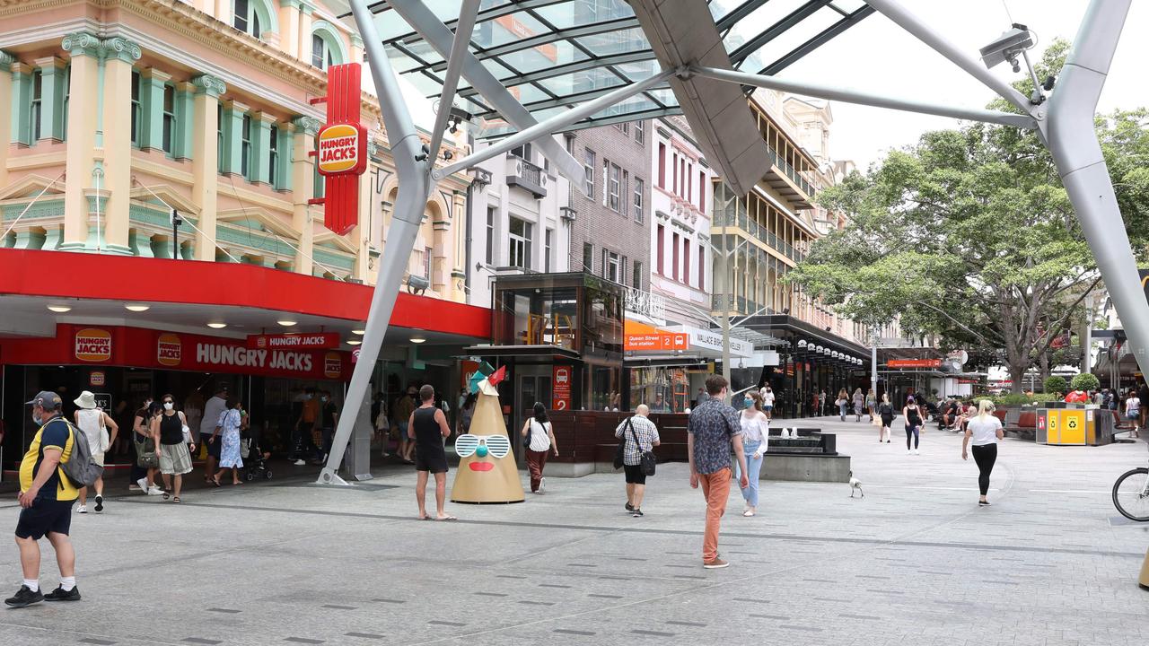 Lunch time in Brisbane’s Queen Street Mall. Picture: Liam Kidston