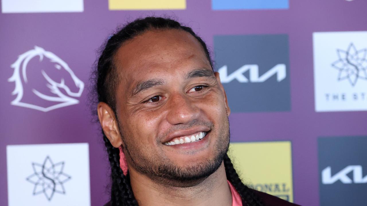 Martin Taupau is all smiles after joining the Broncos in the off-season. Picture: Liam Kidston