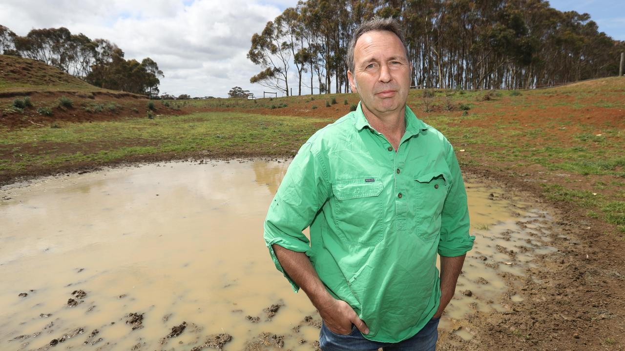 Bellbrae farmer Murray Johns is seeing the lasting effects of two consecutive dry years on hay prodcution and water levels. Picture: Alan Barber