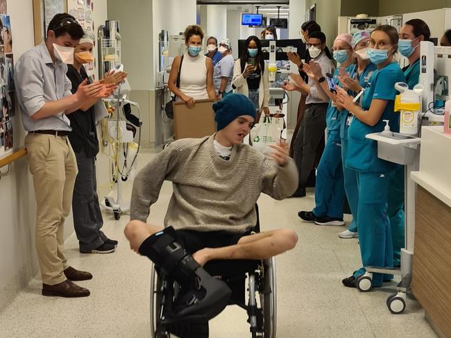 Zach Holden leaving Gold Coast University Hospital.