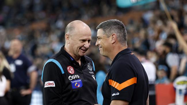 Adam Kingsley (right) and his GWS Giants were far too strong for Port in this year’s finals series. Photo: Phil Hillyard