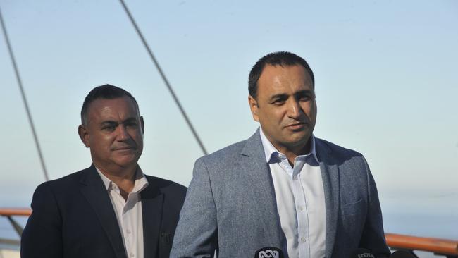 Deputy Premier John Barilaro and Coffs Harbour MP Gurmesh Singh at Sealy Lookout, Coffs Harbour. Photo: Tim Jarrett