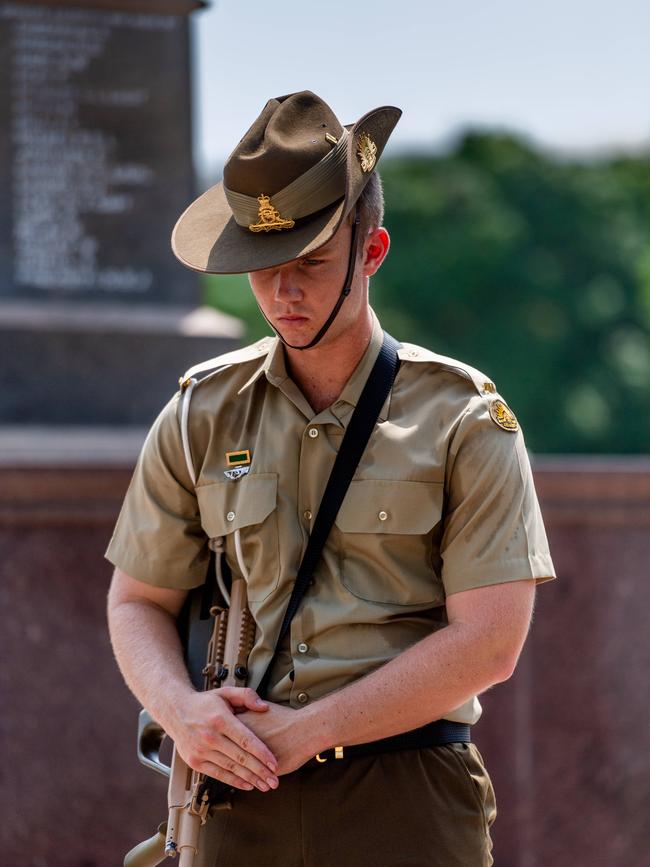 Darwin Remembrance Day commemorations at the Cenotaph in the Esplanade. Picture: Che Chorley