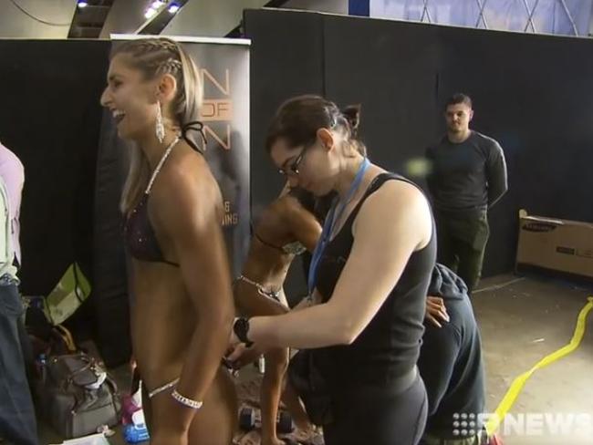 Frances Abbott's second appearance at a bodybuilding expo. Picture: 9 News