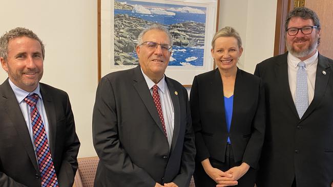 Canegrowers chief executive officer Dan Calligan and Canegrowers Queensland chairman Paul Schembri met with Environment Minister Sussan Ley and Dawson MP George Christensen in Canberra on Tuesday, February 23, 2021. Picture: Contributed