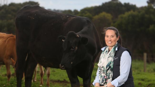 Central Queensland University senior research fellow Amy Cosby on her Leongatha South dairy farm. Picture: Yuri Kouzmin