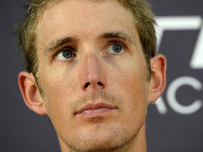 Luxembourg's Andy Schleck takes part in a press conference of the USA's Trek Factory cycling team on July 3, 2014 at the press center in Leeds, England, before the start of the 101st edition of the Tour de France cycling race. The 2014 Tour de France gets underway on July 5 in the streets of Leeds and ends on July 27 down the Champs-Elysees in Paris. AFP PHOTO / LIONEL BONAVENTURE