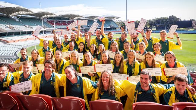 Athletes pose for a photo during the Australian Rowing Tokyo Olympic Games Team Announcement at the Adelaide Oval.