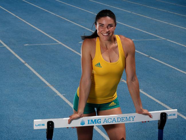 Michelle Jenneke in training with the Australian athletics team at IMG Academy in Bradenton in the USA in preparation for the Rio Olympics.