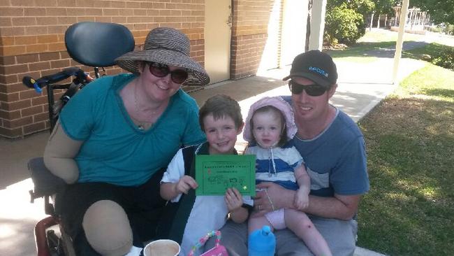 Korina Valentine, and her children Hayden and Amelia and husband Daniel. She lost her arms and legs due to a sepsis infection.