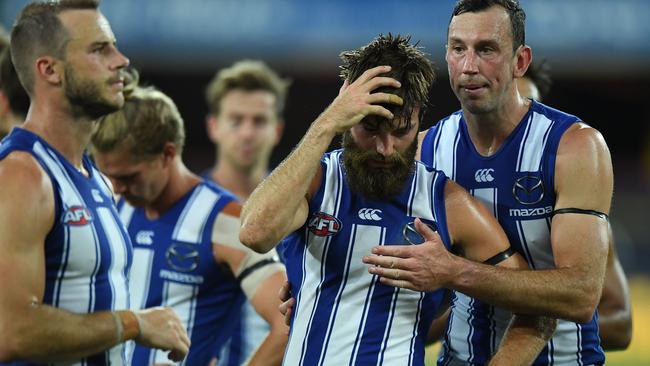 Dejected Kangas after their abysmal performance against the Gold Coast Suns.