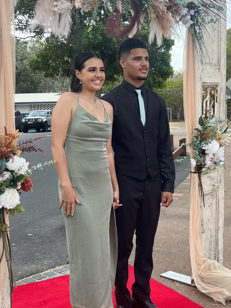Lilly Hume and Elijah Mason arrive at the Hervey Bay State High School formal.