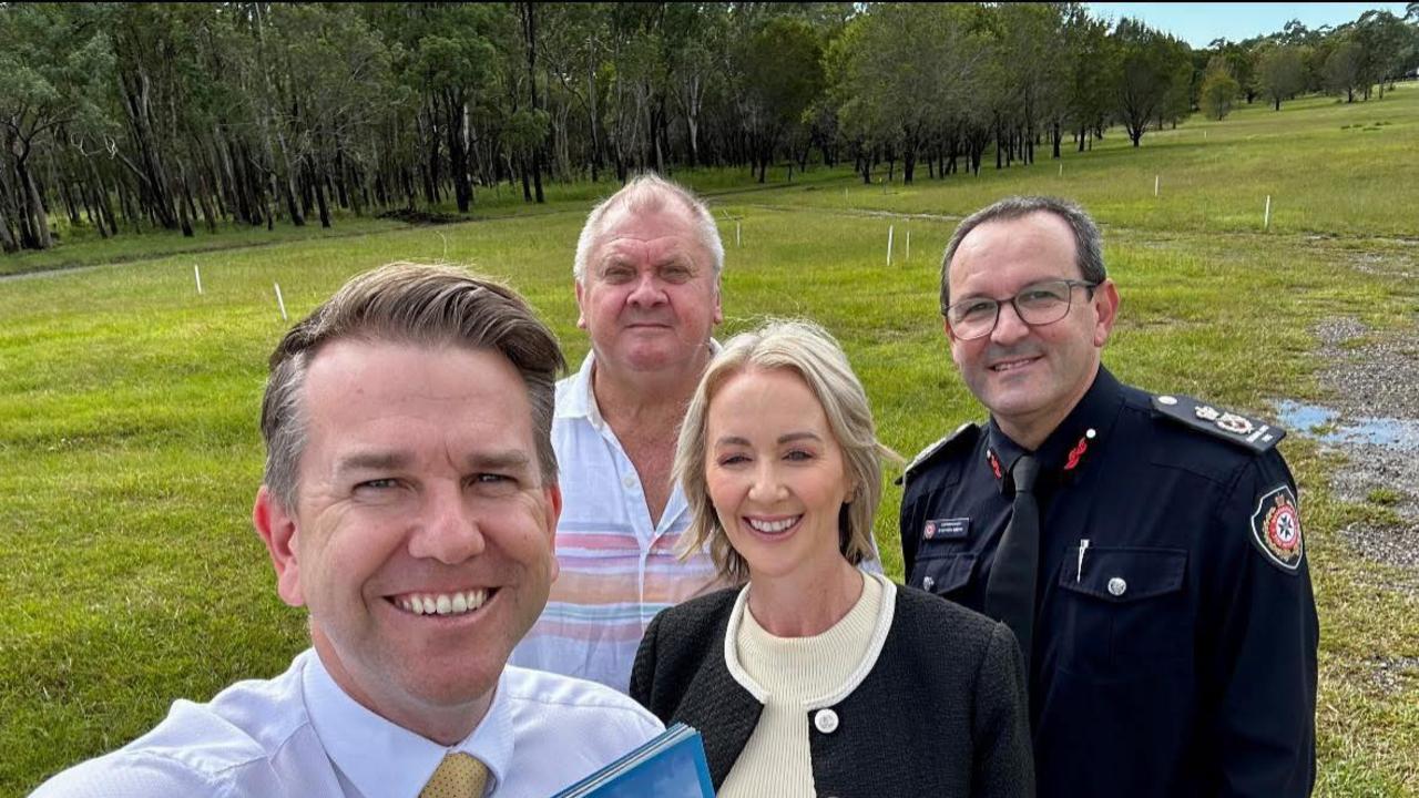 Deputy Premier and Minister for State Development, Infrastructure and Planning Jarrod Bleijie at the Olympic site at the Birkdale precinct with Capalaba MP Russell Field; Redlands MP Rebecca Young and Queensland Fire Department Commissioner Steve Smith. Picture: LNP Facebook