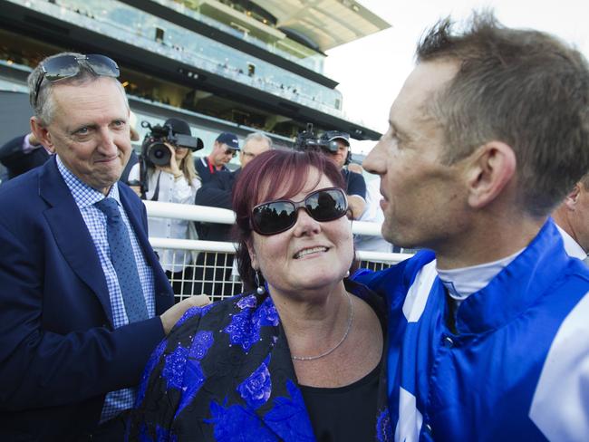 Owner Debbie Kepitas and Hugh Bowman. Picture: Jenny Evans