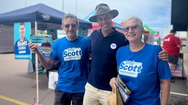 Independent candidate for Solomon Phil Scott with volunteers at an early voting centre in Darwin on Tuesday, April 22. Pic: Fia Walsh.