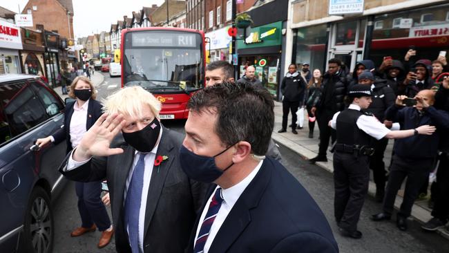 British Prime Minister Boris Johnson leaves a pharmacy in Sidcup on November 12. Picture: Getty