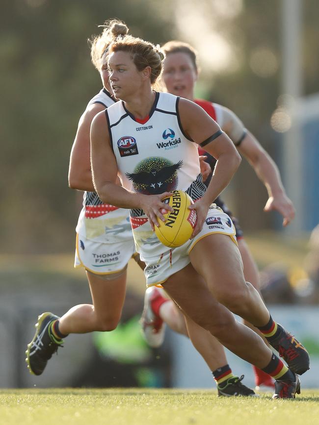 Crows joint vice-captain Courtney Cramey in action during the AFLW round seven match between the Melbourne Demons and the Adelaide Crows at Casey Fields. Picture: Michael Willson/AFL Media