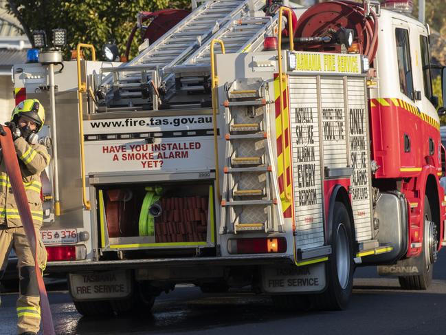 Tasmania Fire Service at a shed fire at Valentine Street, New Town.