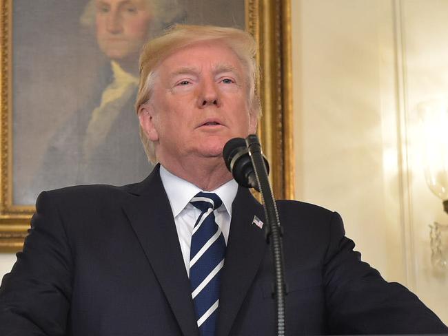 US President Donald Trump delivers a statement on the Las Vegas shooting from the Diplomatic Reception Room of the White House. Picture: AFP/Mandel Ngan