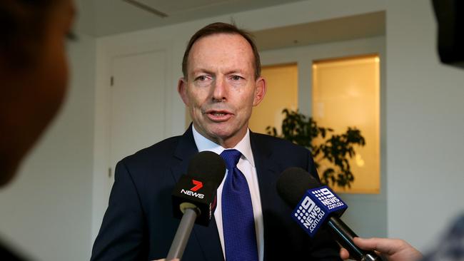 *******  NO BYLINE ***** Tony Abbott arriving for a Business leaders meeting with coalition backbenchers about the National Energy Guarantee at Parliament House in Canberra. *******  NO BYLINE *****