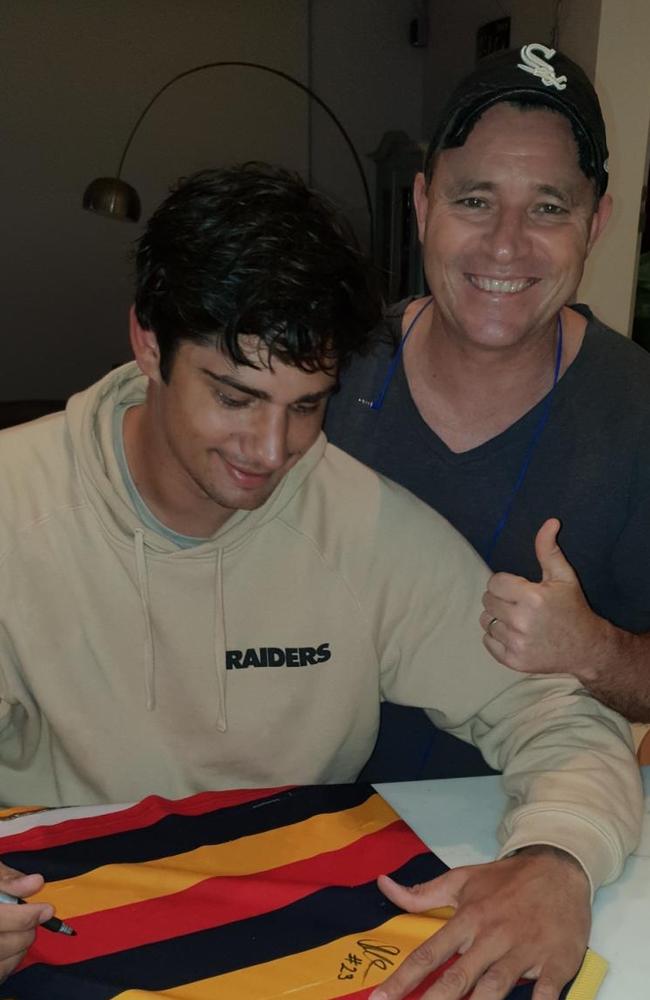 Shane McAdam with mentor Shane Radbone on the night he signed with the Adelaide Crows