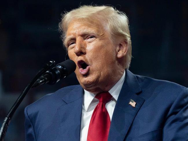 GLENDALE, ARIZONA - AUGUST 23: Republican presidential nominee, former U.S. President Donald Trump speaks during a campaign rally at Desert Diamond Arena on August 23, 2024 in Glendale, Arizona. The rally, held in partnership with Turning Point PAC and Turning Point Action, comes come two weeks after Democratic presidential nominee U.S. Vice President Harris held a rally at the same location.   Rebecca Noble/Getty Images/AFP (Photo by Rebecca Noble / GETTY IMAGES NORTH AMERICA / Getty Images via AFP)