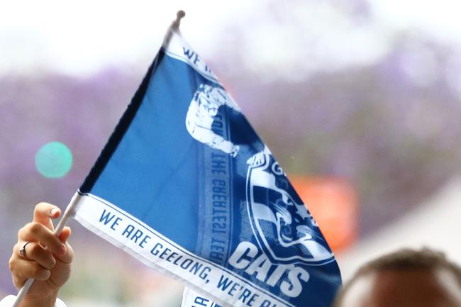 BRISBANE, AUSTRALIA - OCTOBER 24: Cats fans arrive to the gate before the 2020 AFL Grand Final match between the Richmond Tigers and the Geelong Cats at The Gabba on October 24, 2020 in Brisbane, Australia. (Photo by Jono Searle/AFL Photos/via Getty Images)