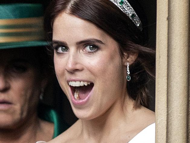 WINDSOR, ENGLAND - OCTOBER 12:  Princess Eugenie makes her way to their car as she leaves Windsor Castle after their wedding for an evening reception at Royal Lodge on October 12, 2018 in Windsor, England.  (Photo by Steve Parsons - WPA Pool/Getty Images)