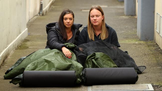 The Outpost board chair Amy Flint, left and board member Maggie O'Neill slept rough for a week. Picture: Alison Wynd