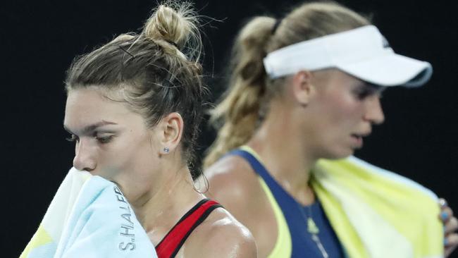 Nothing could split Simona Halep and Caroline Wozniacki for most of the match. Picture: AAP Images