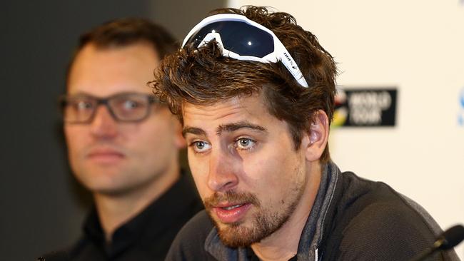 CYCLING - TOUR DOWN UNDER PRESS CONFERENCE - Luke Roberts Director of Sunweb, Peter Sagan (Bora-Hansgrohe)  Picture Sarah Reed