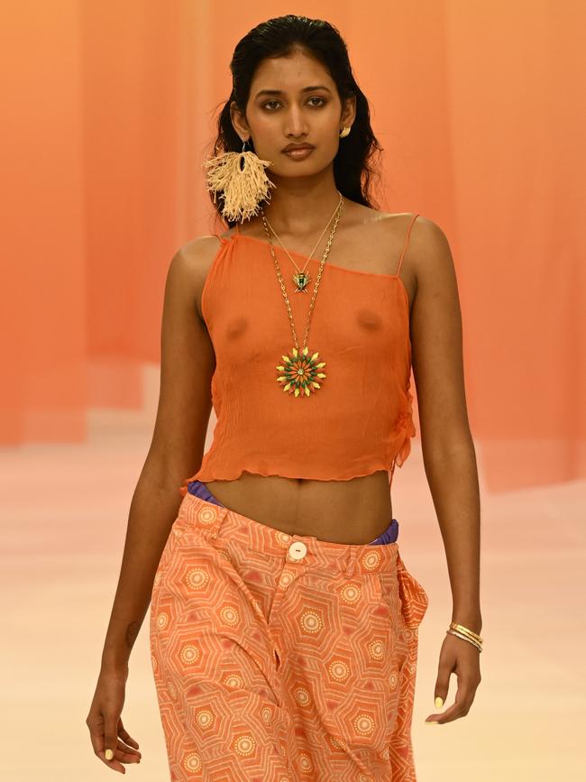 A model walks the runway during the Liandra show during Australian Fashion Week. Picture: Stefan Gosatti/Getty Images