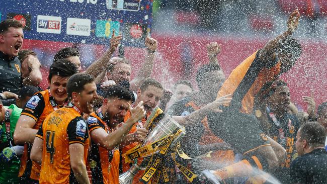 Hull City celebrate their big win.