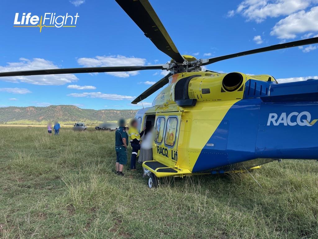 A man has been flown to Roma Hospital after being knocked off a quad bike by a bull. Photo/RACQ Lifeflight