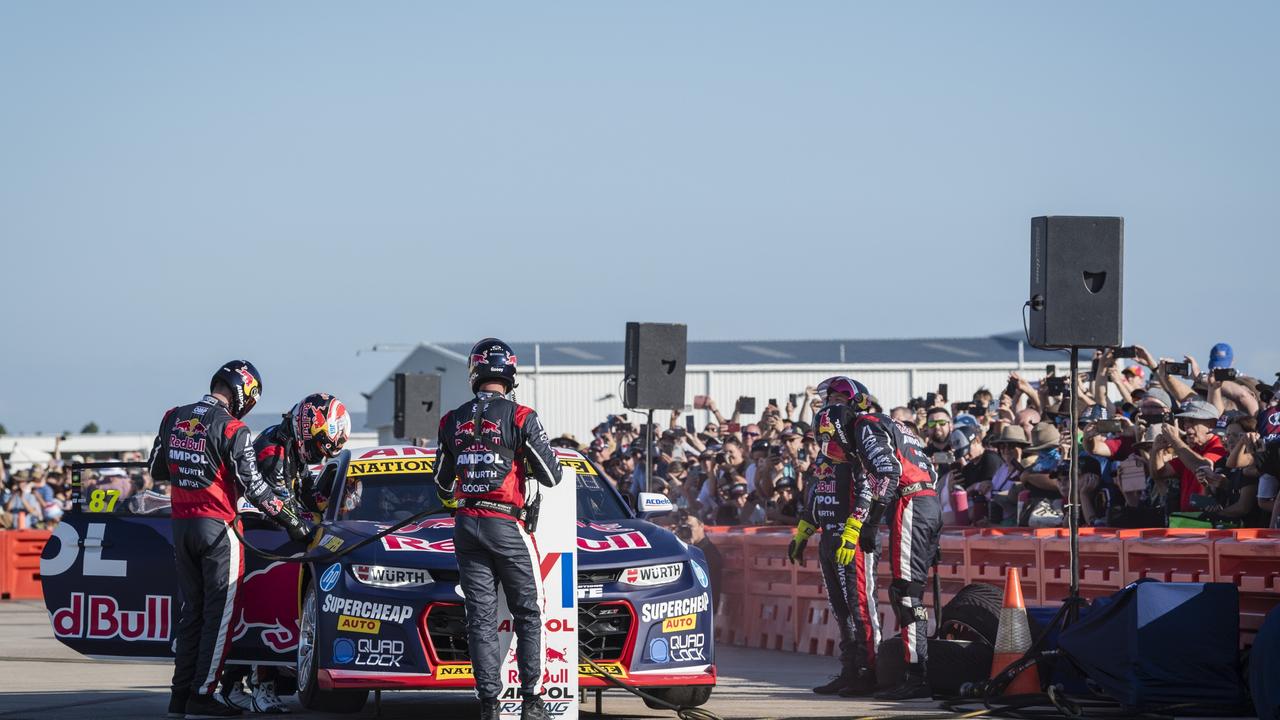 Toowoomba driver Will Brown prepares to take charge of the car as V8 Supercars team Red Bull Ampol Racing launch their 2024 livery at Toowoomba Wellcamp Airport, Saturday, February 3, 2024. Picture: Kevin Farmer