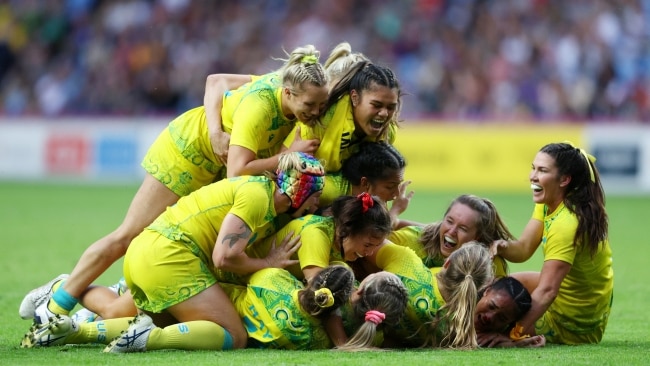It was raining gold elsewhere in Birmingham with the women's Rugby Sevens team defeating Fiji 22-12. Picture: Richard Heathcote/2022 Getty Images