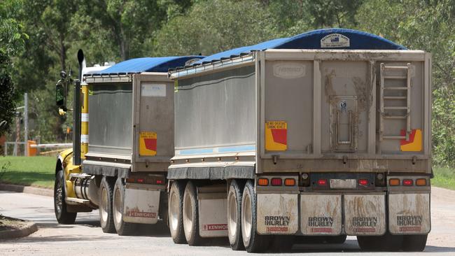 Trucks near NuGrow site, Swanbank. Picture: Liam Kidston