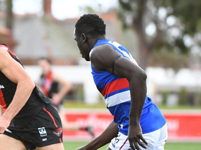 Reuben William (right) of Footscray is seen in action during the VFL match at Windy Hill, Essendon, Melbourne, Saturday, August 18, 2018. VFL footy: Essendon v Footscray. (AAP Image/James Ross) NO ARCHIVING