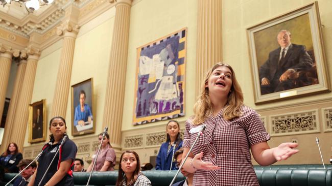 Streaky Bay Area School student Ashley Hunt speaks at The Advertiser Teen Parliament. Picture: Russell Millard