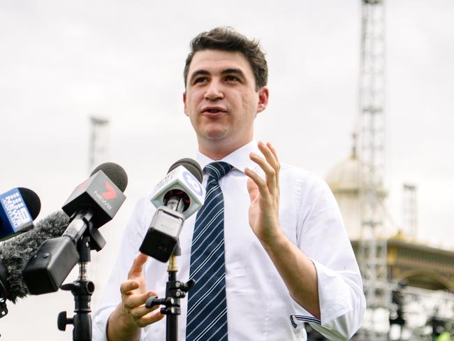 Acting Lord Mayor Alexander Hyde speaking ahead of New Year's Eve in Elder Park in Adelaide, Monday, December 30, 2019. (AAP Image/ Morgan Sette)